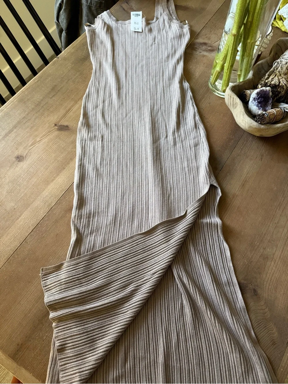 NWT Abercrombie & Fitch Ribbed Knit Midi Sweater Dress Taupe Beige Size Medium
